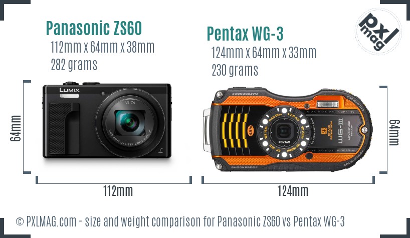 Panasonic ZS60 vs Pentax WG-3 size comparison