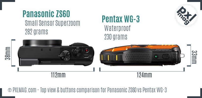 Panasonic ZS60 vs Pentax WG-3 top view buttons comparison