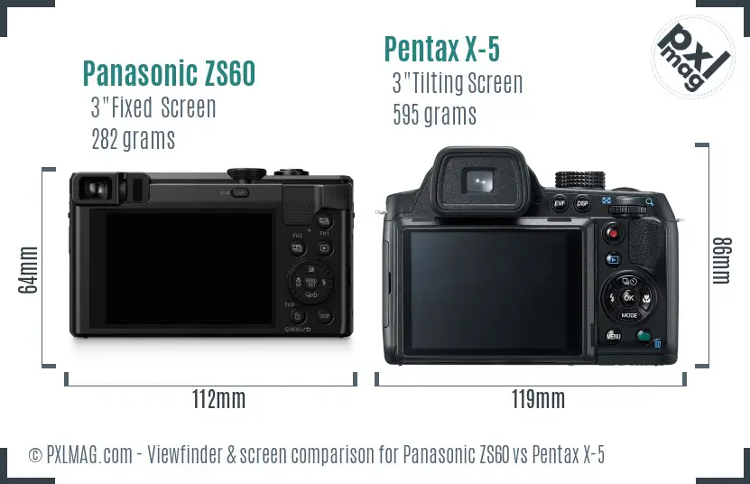 Panasonic ZS60 vs Pentax X-5 Screen and Viewfinder comparison Panasonic ZS60 vs Pentax X-5 Screen and Viewfinder comparison