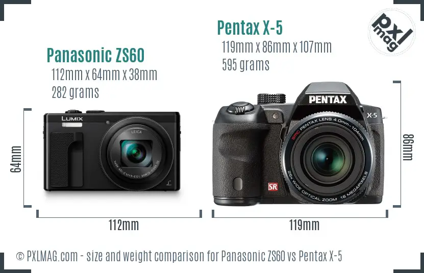 Panasonic ZS60 vs Pentax X-5 size comparison Panasonic ZS60 vs Pentax X-5 size comparison