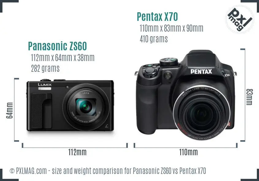 Panasonic ZS60 vs Pentax X70 size comparison