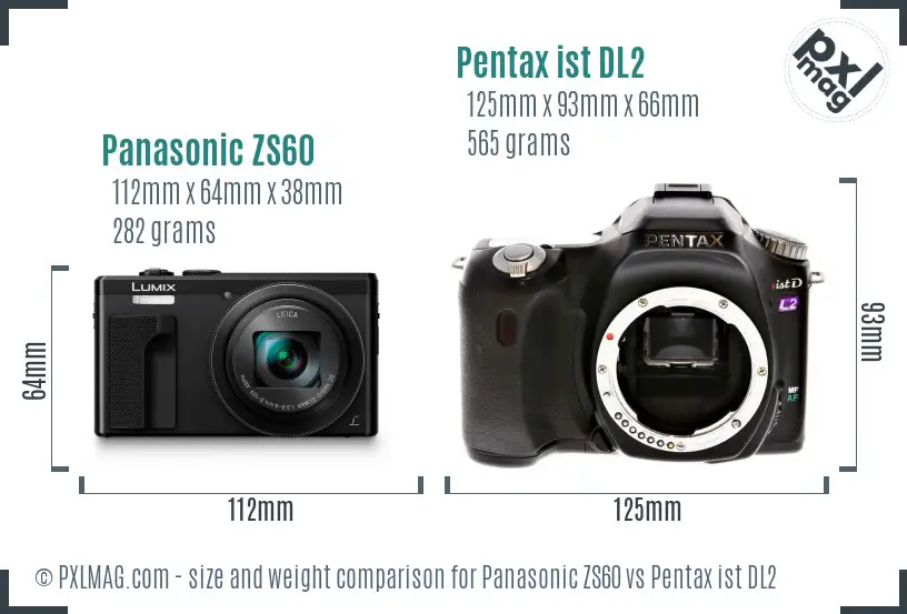 Panasonic ZS60 vs Pentax ist DL2 size comparison