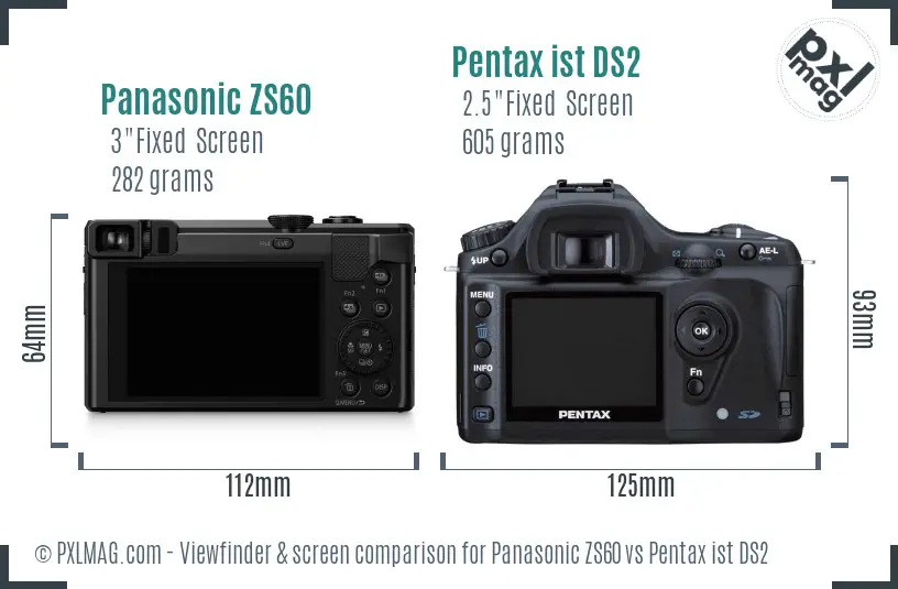 Panasonic ZS60 vs Pentax ist DS2 Screen and Viewfinder comparison
