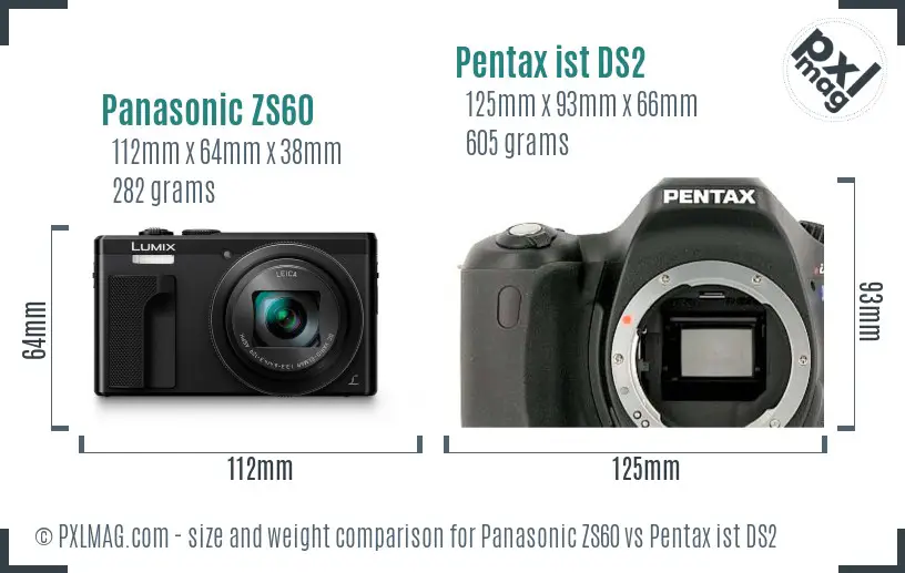 Panasonic ZS60 vs Pentax ist DS2 size comparison