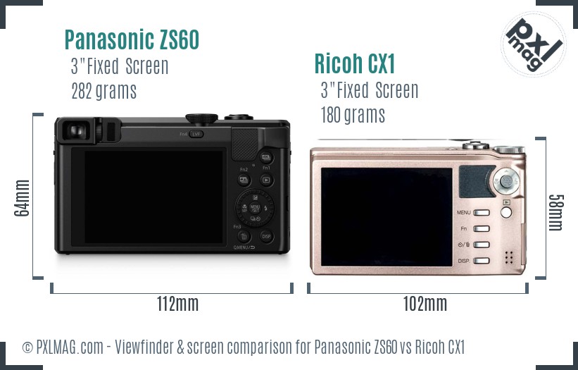 Panasonic ZS60 vs Ricoh CX1 Screen and Viewfinder comparison