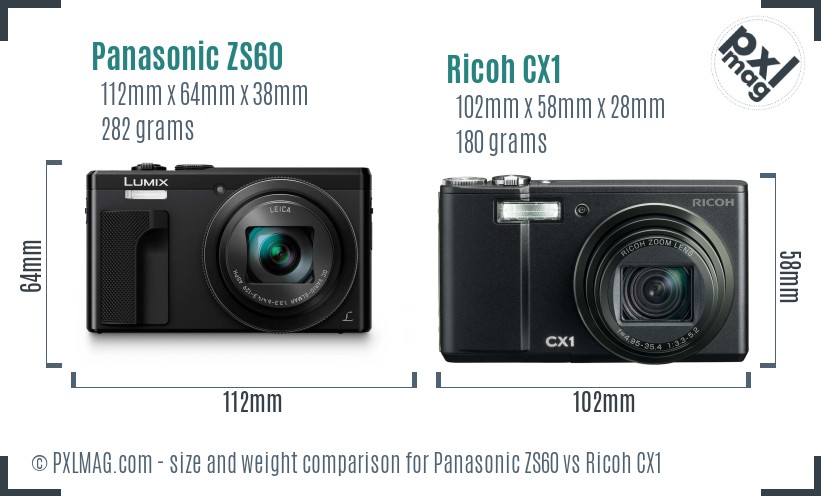 Panasonic ZS60 vs Ricoh CX1 size comparison