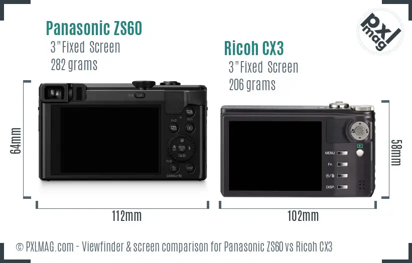 Panasonic ZS60 vs Ricoh CX3 Screen and Viewfinder comparison