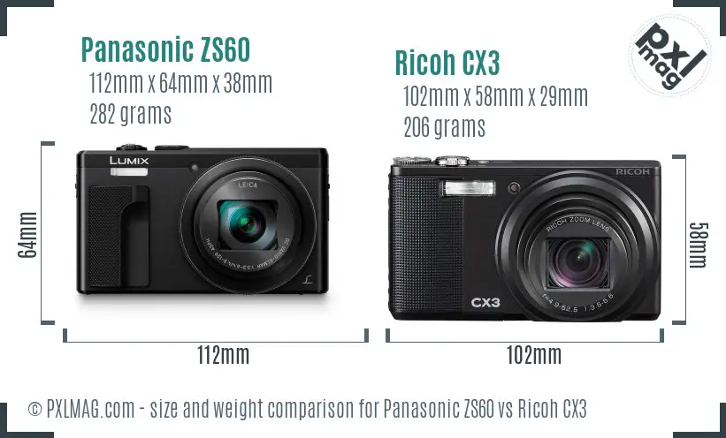 Panasonic ZS60 vs Ricoh CX3 size comparison