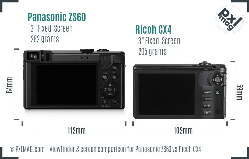 Panasonic ZS60 vs Ricoh CX4 Screen and Viewfinder comparison