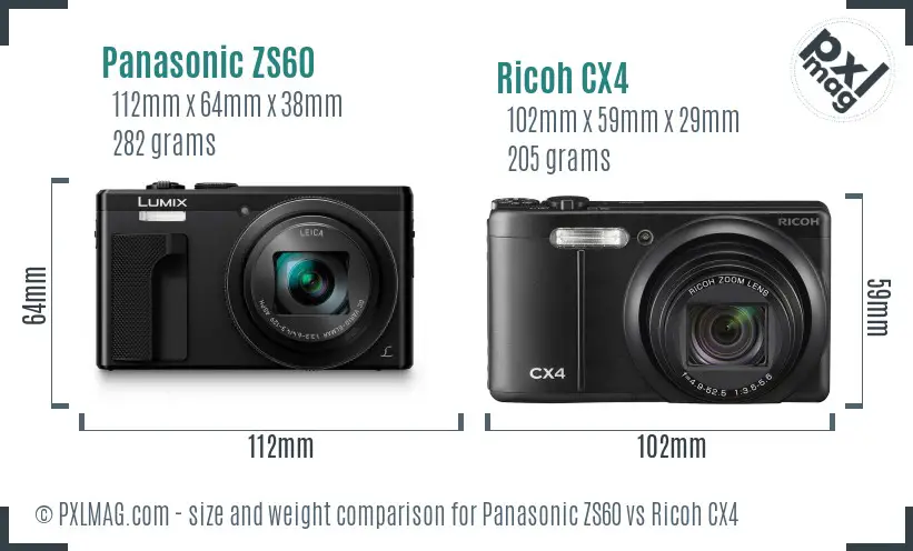 Panasonic ZS60 vs Ricoh CX4 size comparison