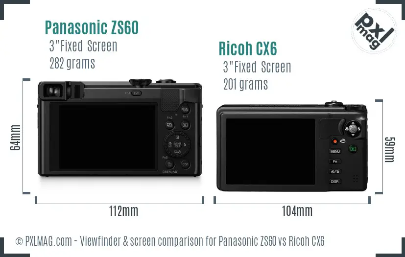 Panasonic ZS60 vs Ricoh CX6 Screen and Viewfinder comparison