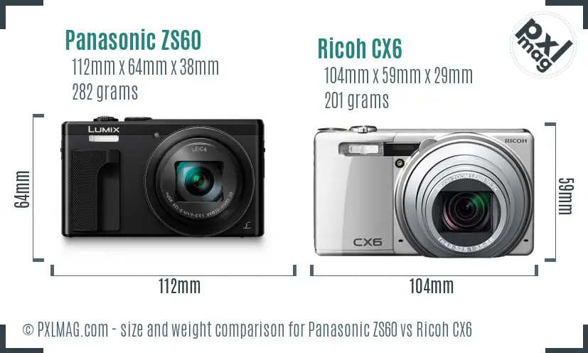 Panasonic ZS60 vs Ricoh CX6 size comparison