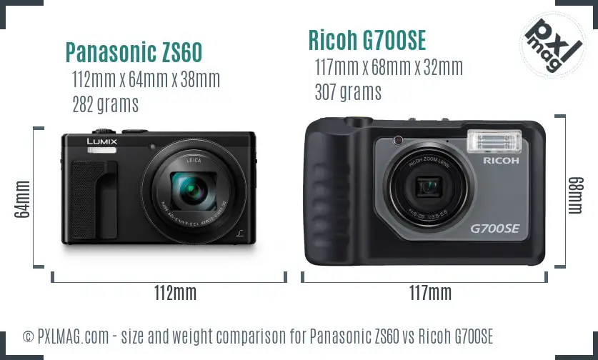 Panasonic ZS60 vs Ricoh G700SE size comparison