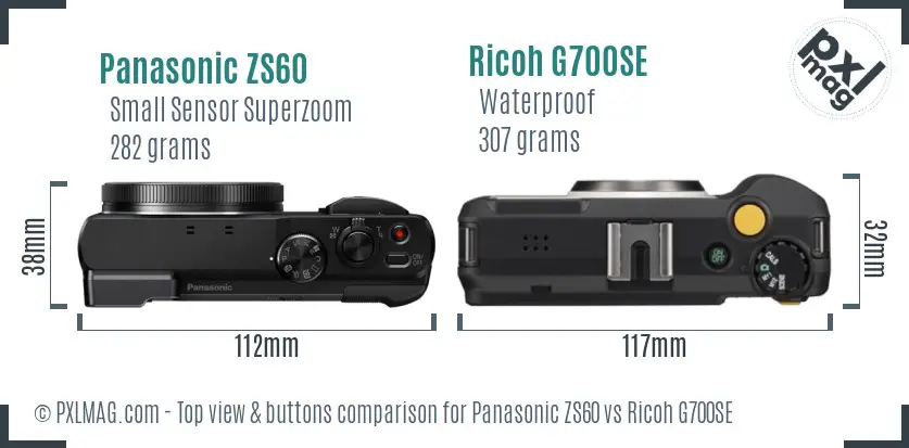 Panasonic ZS60 vs Ricoh G700SE top view buttons comparison