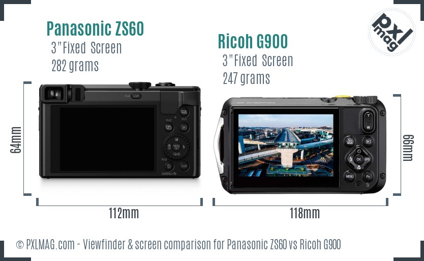 Panasonic ZS60 vs Ricoh G900 Screen and Viewfinder comparison