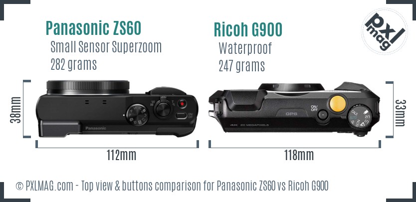 Panasonic ZS60 vs Ricoh G900 top view buttons comparison