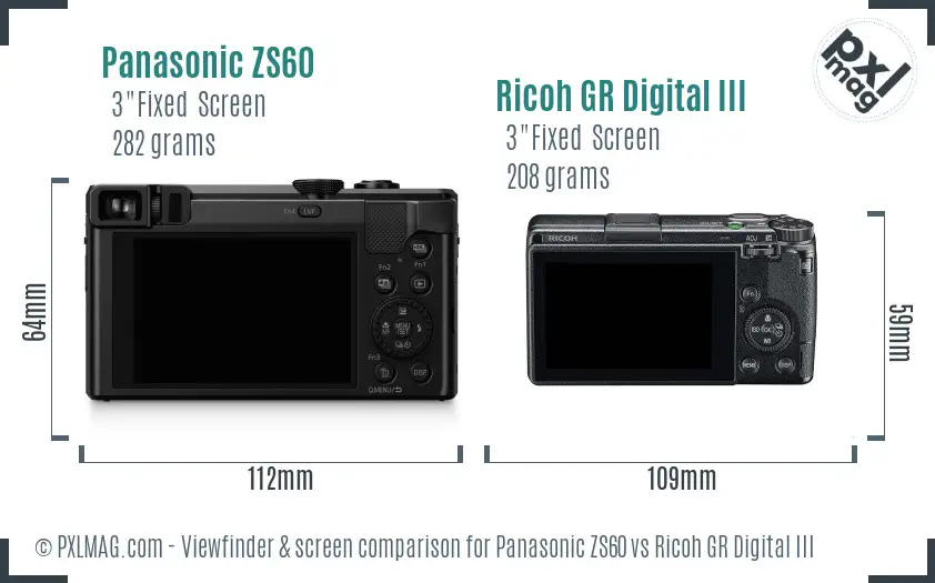 Panasonic ZS60 vs Ricoh GR Digital III Screen and Viewfinder comparison