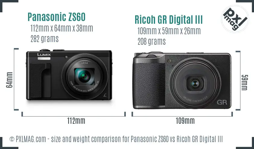 Panasonic ZS60 vs Ricoh GR Digital III size comparison
