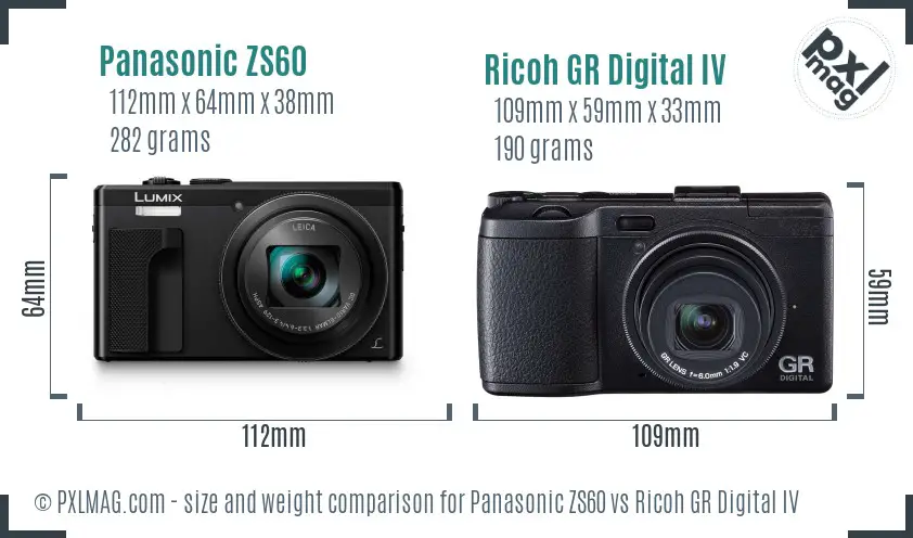 Panasonic ZS60 vs Ricoh GR Digital IV size comparison
