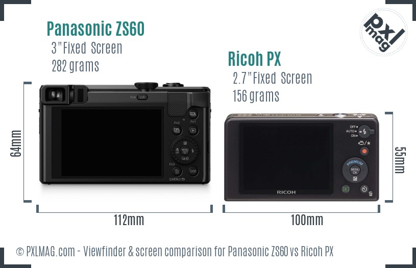 Panasonic ZS60 vs Ricoh PX Screen and Viewfinder comparison
