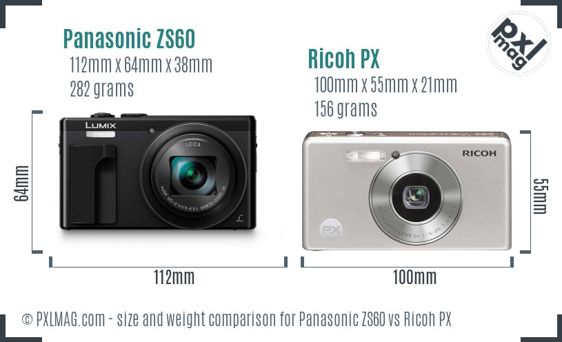 Panasonic ZS60 vs Ricoh PX size comparison Panasonic ZS60 vs Ricoh PX size comparison