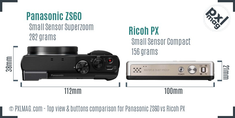 Panasonic ZS60 vs Ricoh PX top view buttons comparison