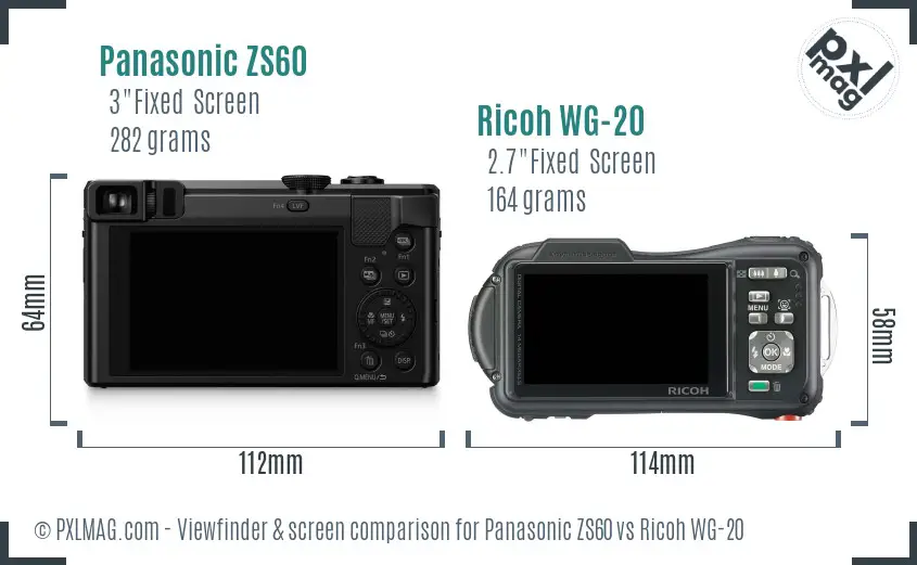 Panasonic ZS60 vs Ricoh WG-20 Screen and Viewfinder comparison