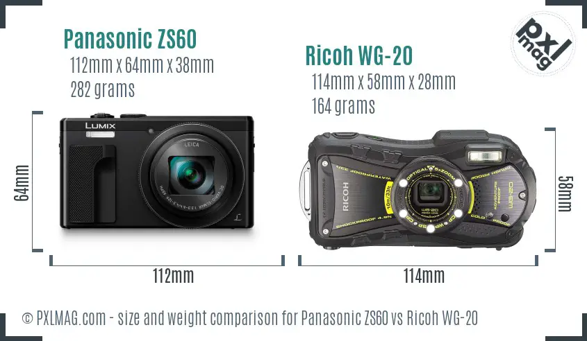 Panasonic ZS60 vs Ricoh WG-20 size comparison