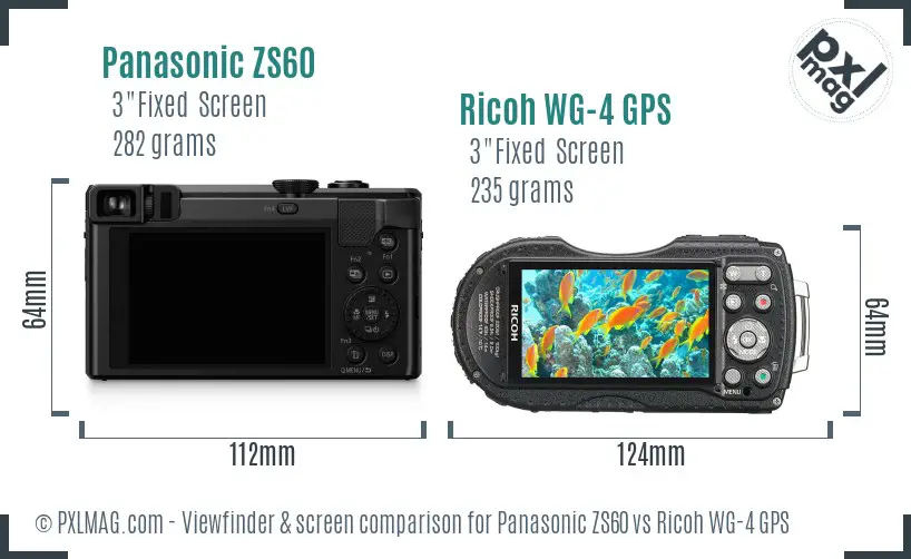 Panasonic ZS60 vs Ricoh WG-4 GPS Screen and Viewfinder comparison