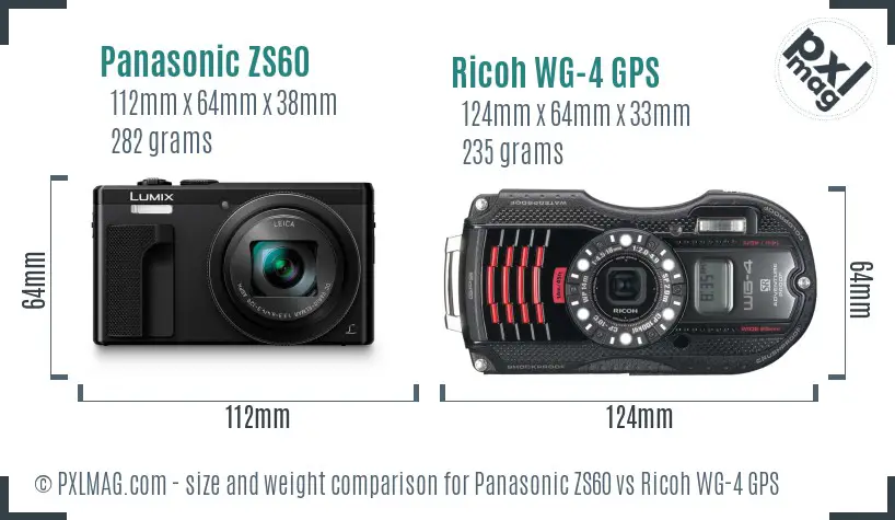 Panasonic ZS60 vs Ricoh WG-4 GPS size comparison