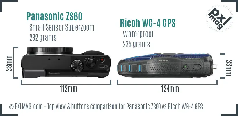 Panasonic ZS60 vs Ricoh WG-4 GPS top view buttons comparison