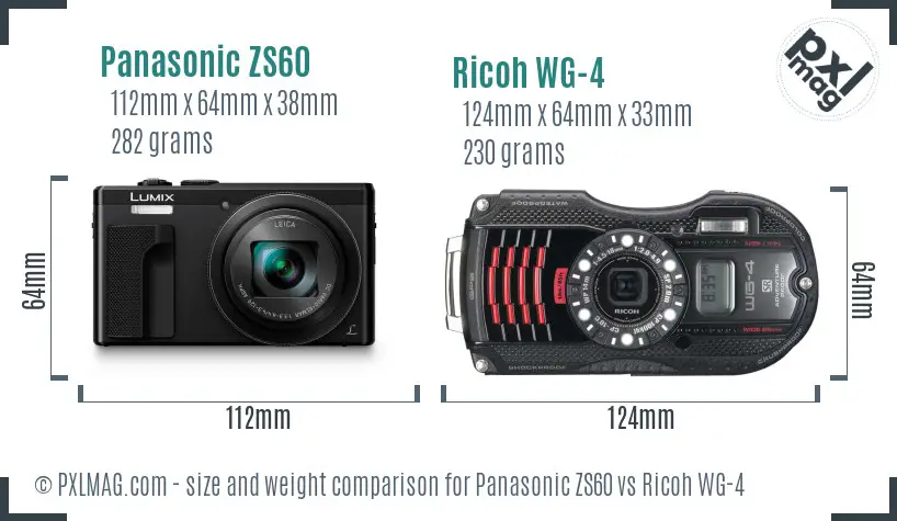 Panasonic ZS60 vs Ricoh WG-4 size comparison