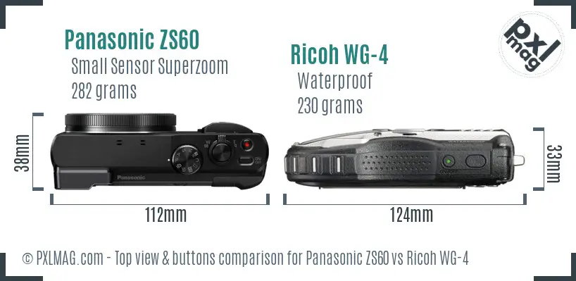 Panasonic ZS60 vs Ricoh WG-4 top view buttons comparison