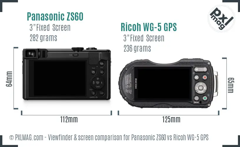 Panasonic ZS60 vs Ricoh WG-5 GPS Screen and Viewfinder comparison