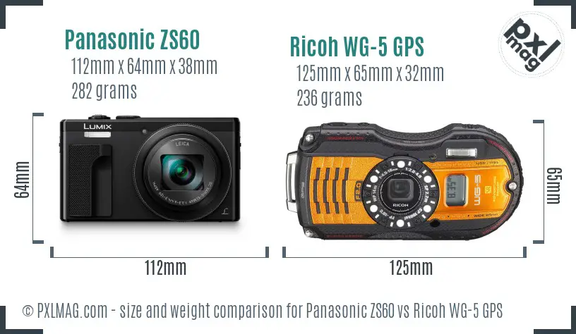 Panasonic ZS60 vs Ricoh WG-5 GPS size comparison