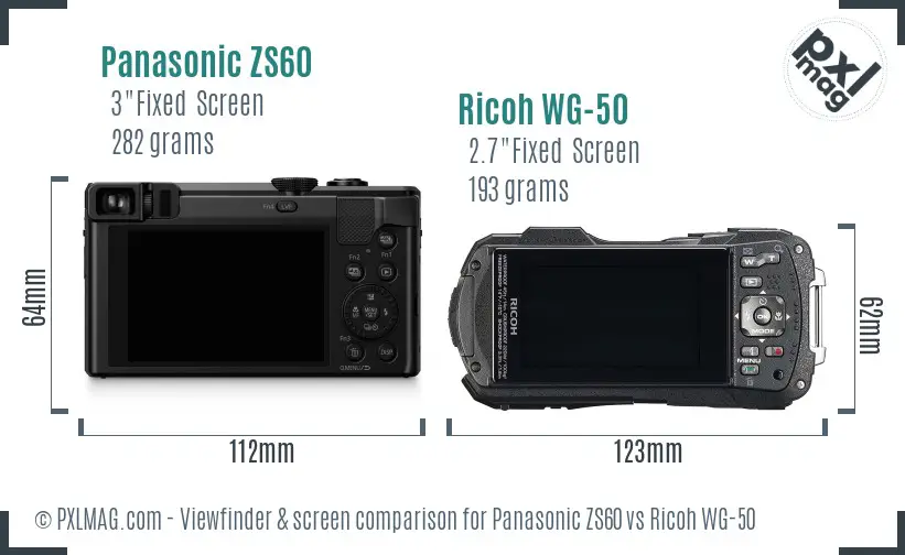 Panasonic ZS60 vs Ricoh WG-50 Screen and Viewfinder comparison