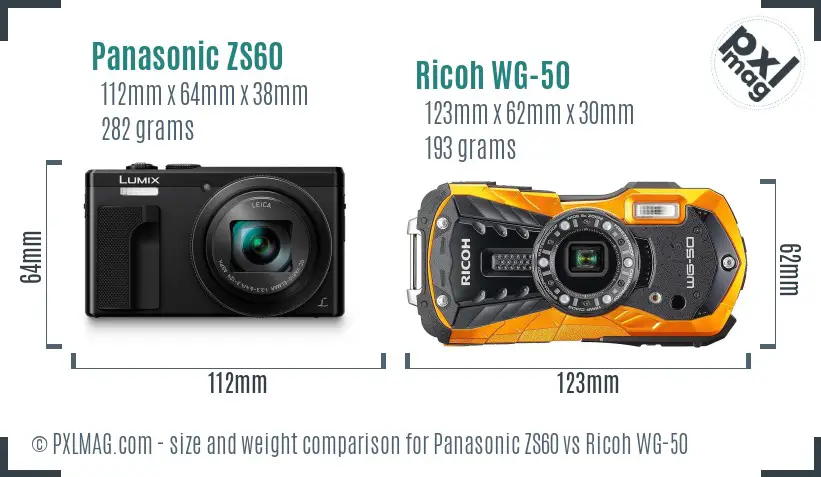 Panasonic ZS60 vs Ricoh WG-50 size comparison Panasonic ZS60 vs Ricoh WG-50 size comparison