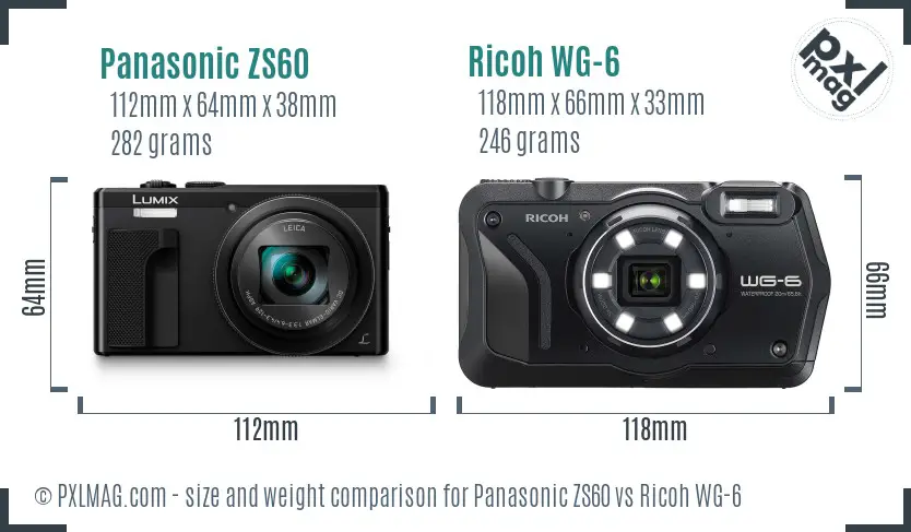 Panasonic ZS60 vs Ricoh WG-6 size comparison