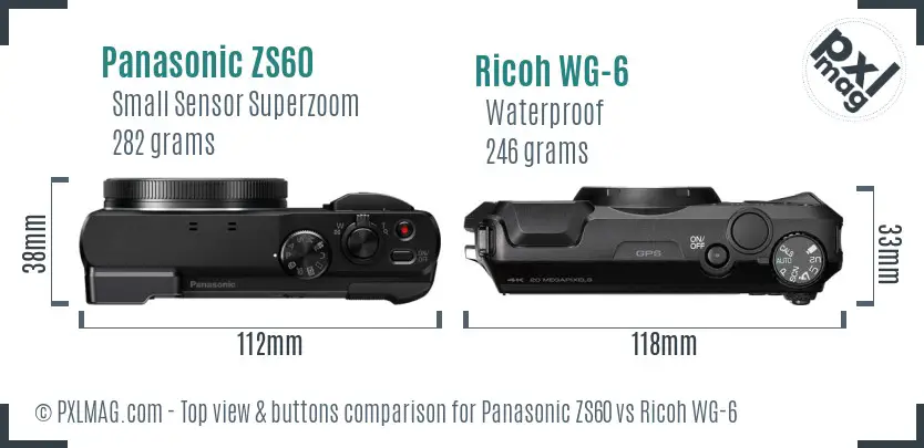 Panasonic ZS60 vs Ricoh WG-6 top view buttons comparison