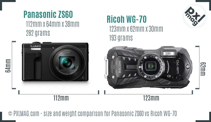Panasonic ZS60 vs Ricoh WG-70 size comparison