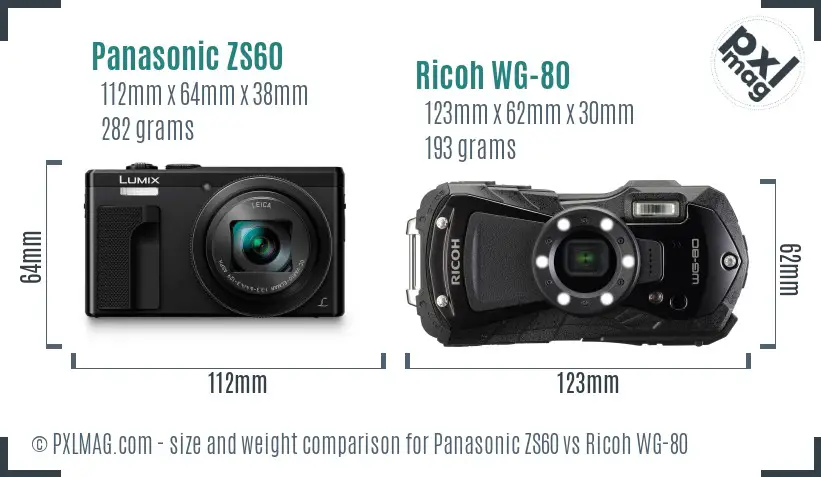 Panasonic ZS60 vs Ricoh WG-80 size comparison