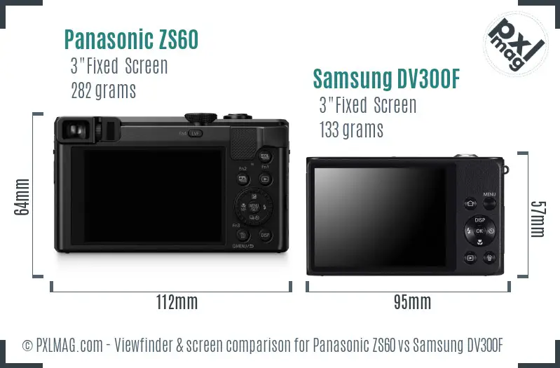 Panasonic ZS60 vs Samsung DV300F Screen and Viewfinder comparison