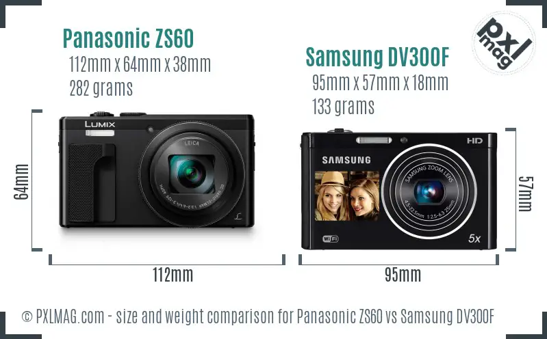 Panasonic ZS60 vs Samsung DV300F size comparison