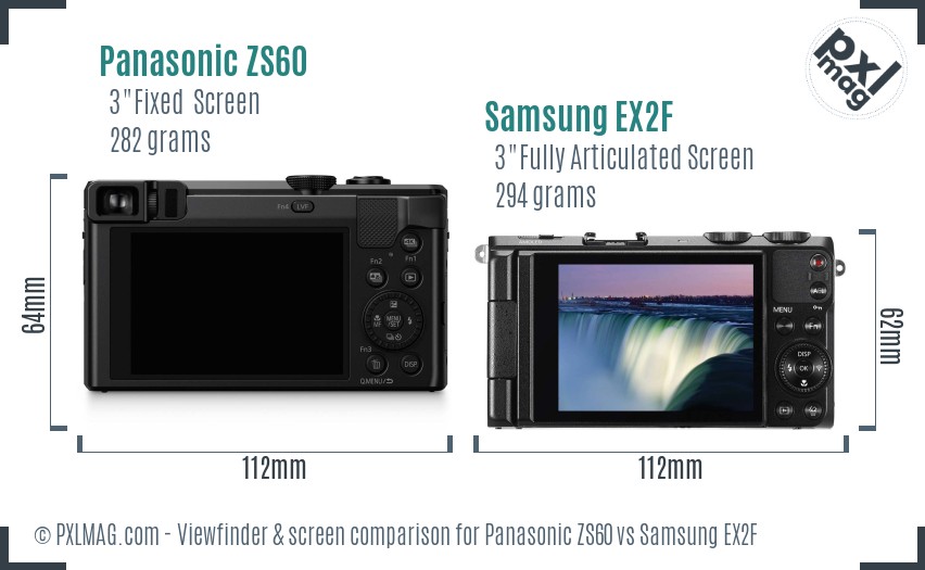 Panasonic ZS60 vs Samsung EX2F Screen and Viewfinder comparison