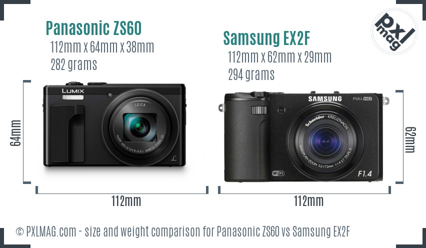 Panasonic ZS60 vs Samsung EX2F size comparison