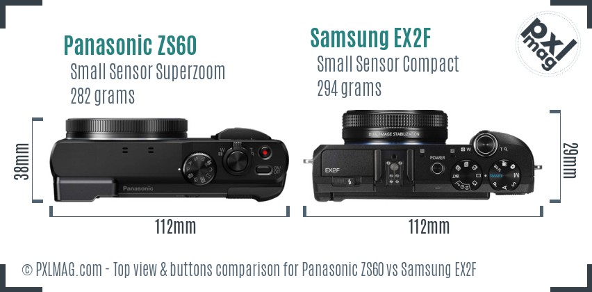 Panasonic ZS60 vs Samsung EX2F top view buttons comparison