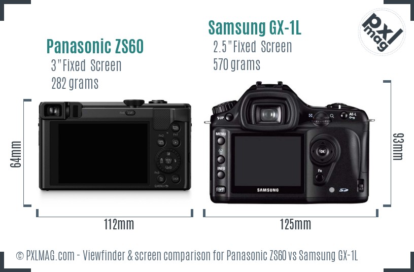 Panasonic ZS60 vs Samsung GX-1L Screen and Viewfinder comparison