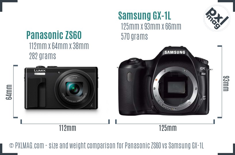 Panasonic ZS60 vs Samsung GX-1L size comparison