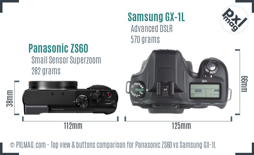 Panasonic ZS60 vs Samsung GX-1L top view buttons comparison