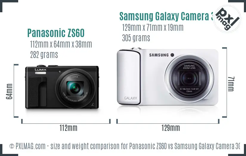 Panasonic ZS60 vs Samsung Galaxy Camera 3G size comparison